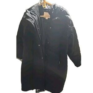 Madden Girl Women's Long Hooded Puffer Jacket Black Buttons Zip Size‎ 1X